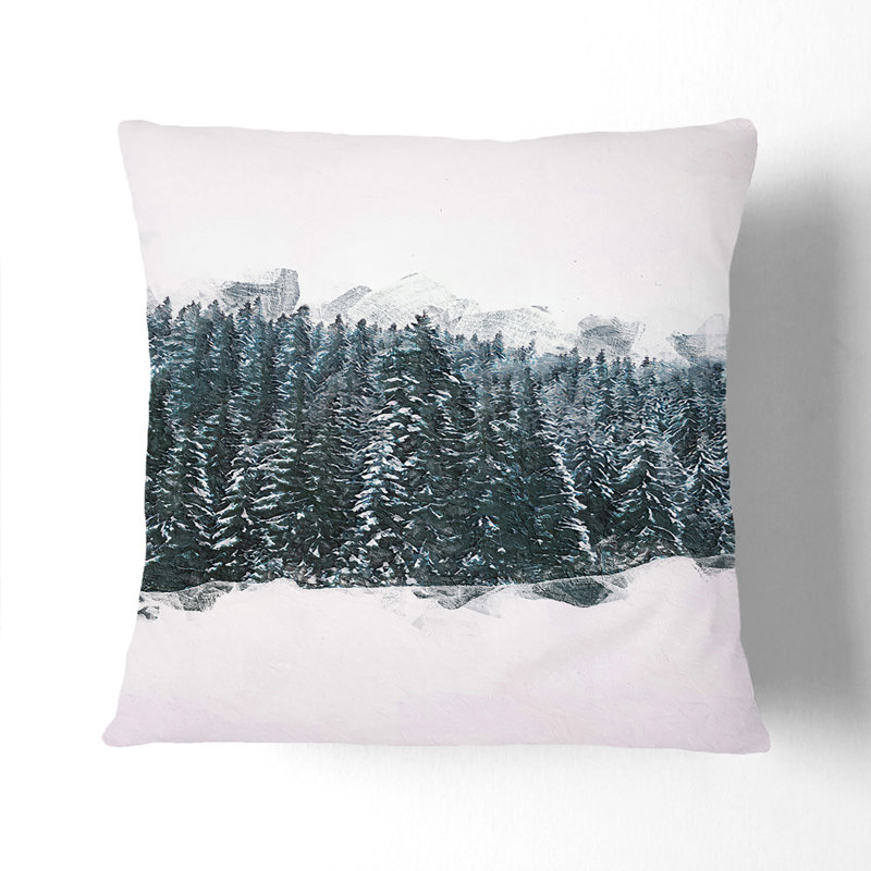 Fir Tree Forest in Winter in Abstract Cushion with Filling, Black, 55cm H x 55cm W x 20cm D