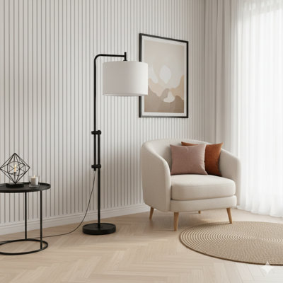 Lighting, 63"H, Floor Lamp, Black Metal, Ivory / Cream Shade, Contemporary