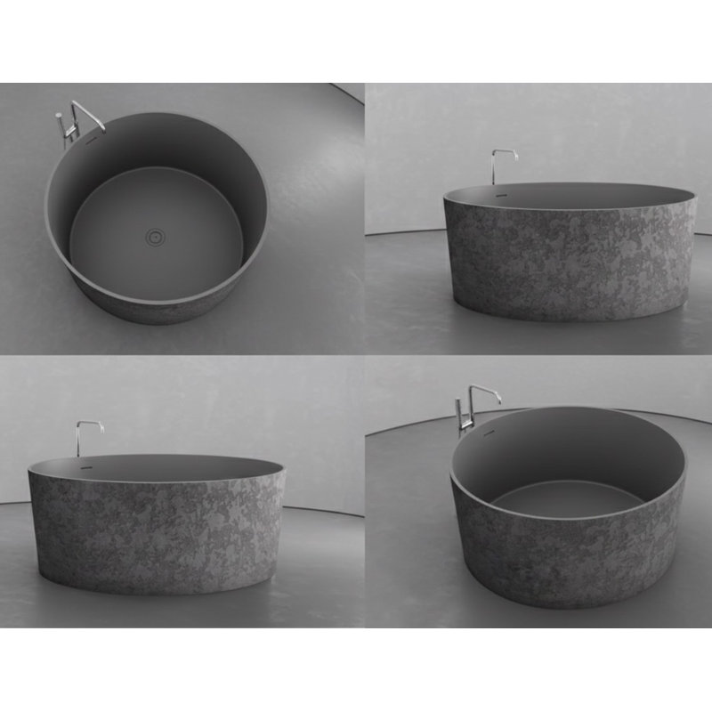 Vast Studio 58.9” Textured Grey Concrete-Gray/Gray Freestanding Round Bathtub –Deep Soaking Tub with Minimalist Spa-Inspired Modern Design & Seamless Matte Luxury Finish