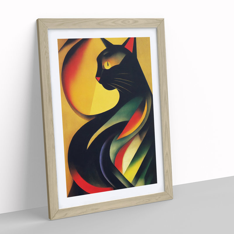 XV1022-2631X Magical Cat Abstract - Single Picture Frame Print, Oak, 64cm H x 46cm W x 2cm D
