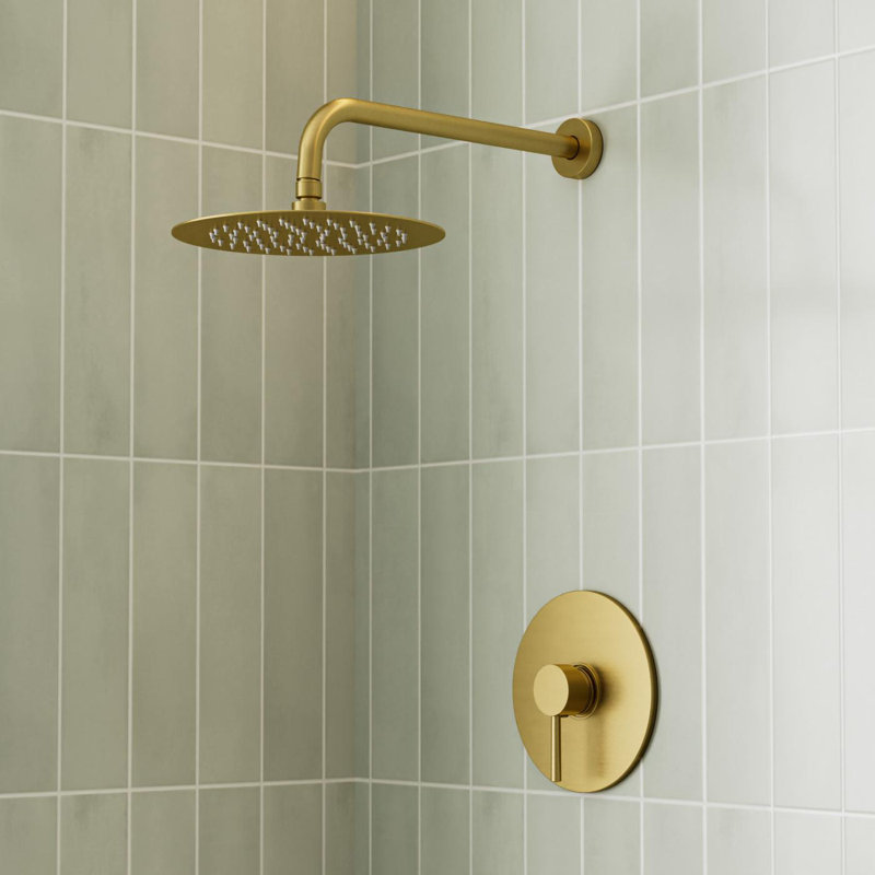 Pressure Balance Shower Faucet with 10-Inch Rain Single-Function Shower Head, 1.75 GPM in Brushed Gold  (Valve Included)