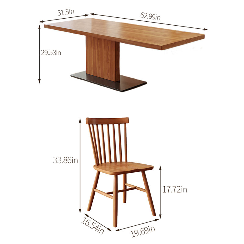 Solid wood ash dining table set, 29.53" H x 62.99" L x 31.5" W