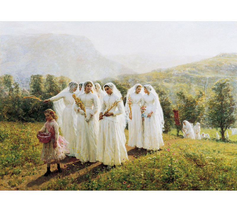 Jeunes femmes se rendant à une procession