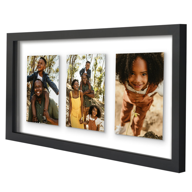 Quadeer Floating Collage Frame - Display Three Photos Together with a Floating Effect, 9" x 17", Black