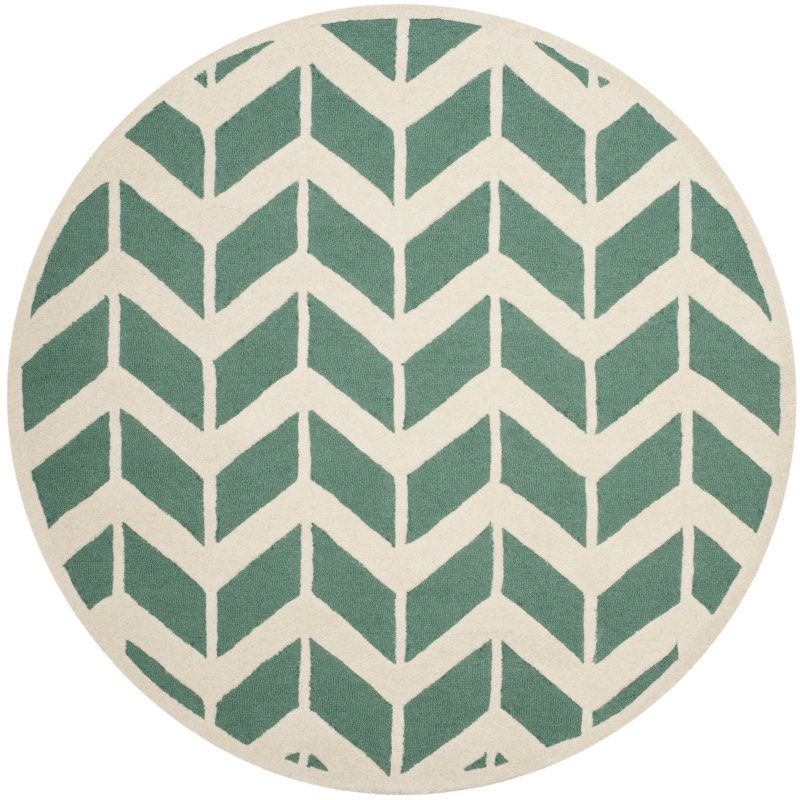 Deedgra Hand Tufted Wool Chevron Rug, Round 6'