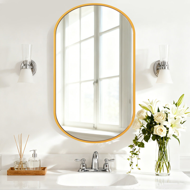 Oval Arched Wall-Mounted Bathroom Mirror Cabinet, Gold