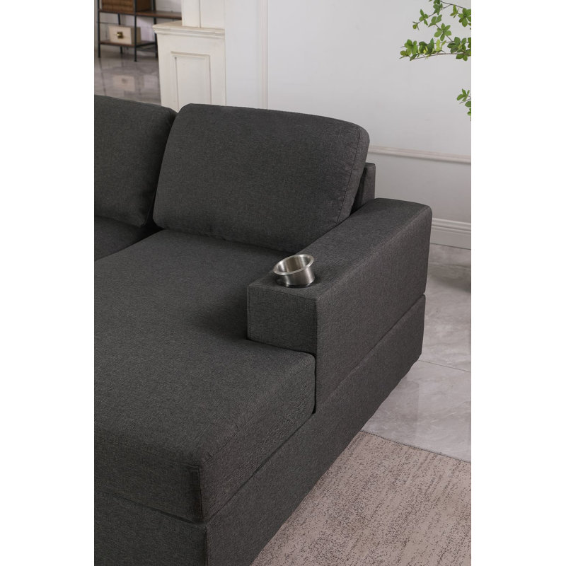 Redwater Upholstered U-Shaped Sectional Right Hand Facing, Brown Linen Blend