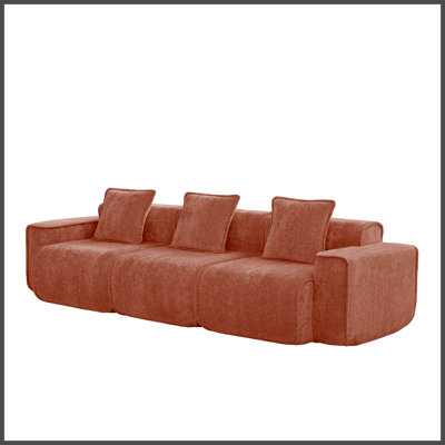 Streamlined Design Deep Seat Modular 3 Seat Boneless Sofa with French Edge Piping,No Assembly Required, Modern Modular 3-Seat Sofa Couch with Throw Pi
