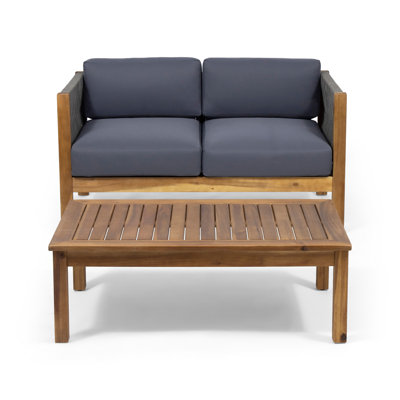 Ensemble de tables basses pour causeuse d'extérieur 2 pièces, bois d'acacia brun, gris foncé