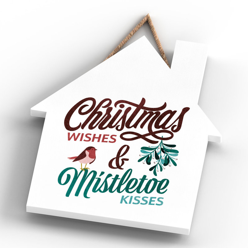 Wishes Kisses Home Hanging Plaque Wooden House Plaque, 18.5cm H x 16cm W x 0.9cm D