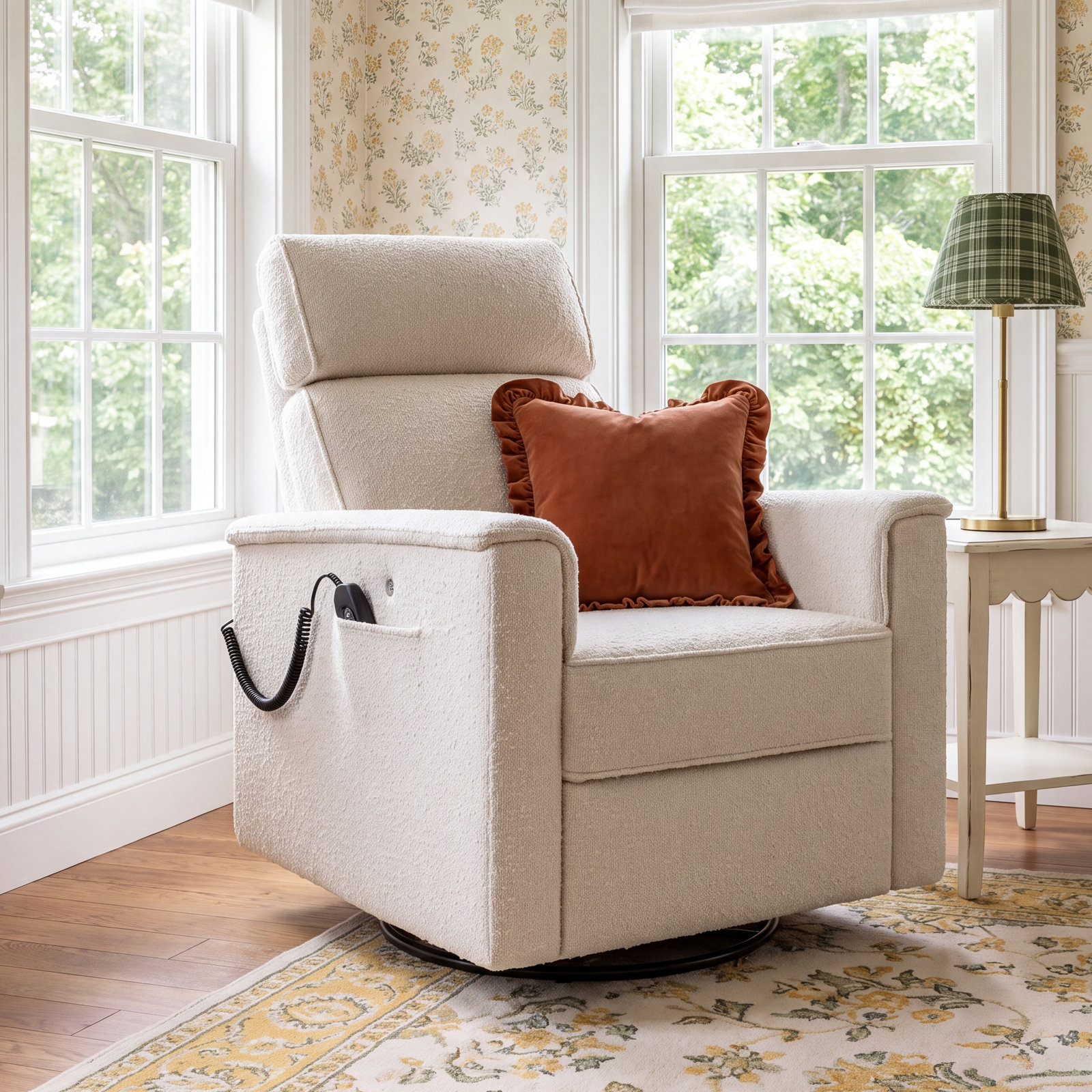Willa Swivel Glider, Performance Ivory Boucle