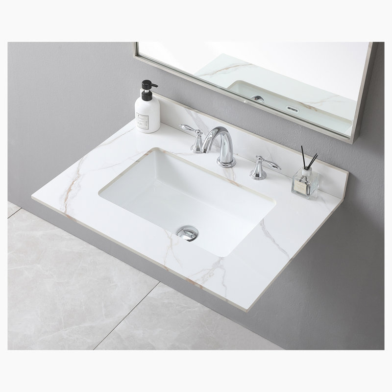 Dessus de meuble-lavabo simple en pierre frittée 31,02 avec 3 trous de robinet