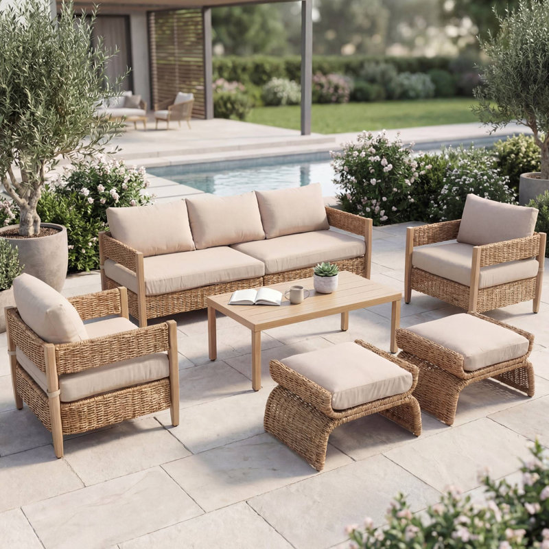 7 Pieces Outdoor Patio Conversation Set, Khaki