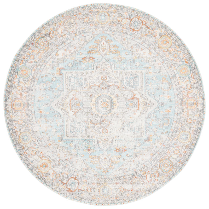 Fetterman Oriental Aqua/Orange Area Rug, Round 6'7"