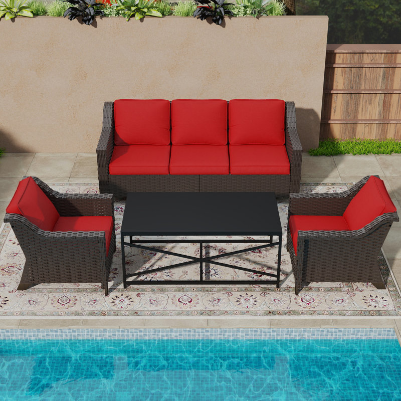 5-Person Durable PE Rattan Outdoor Conversation Set, Red