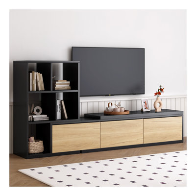 Meuble télé de 74,8 po à 126 po avec tablettes à 3 niveaux pour téléviseur de 110 po ou moins, meuble télé réglable avec armoires de rangement, console multimédia coulissante pour le salon, noir