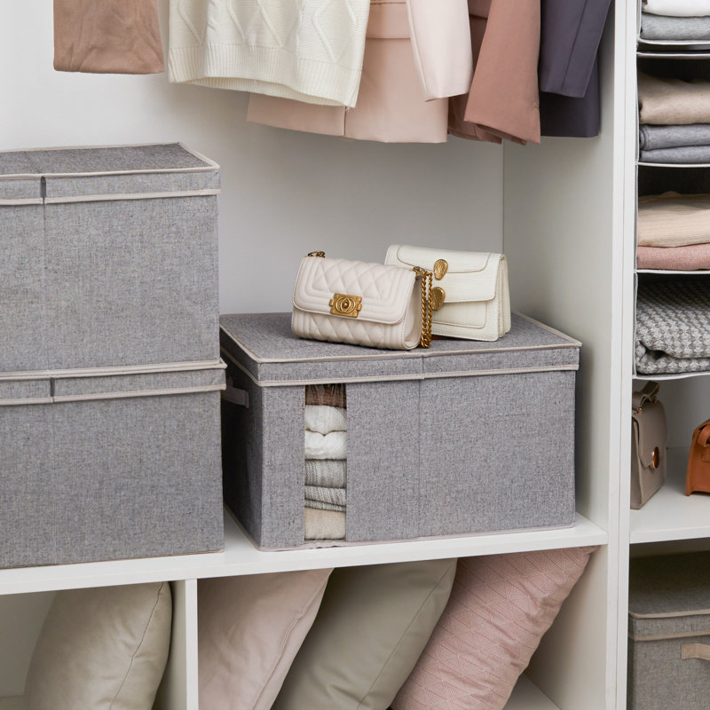 Large Fabric Box with Lid, Gray