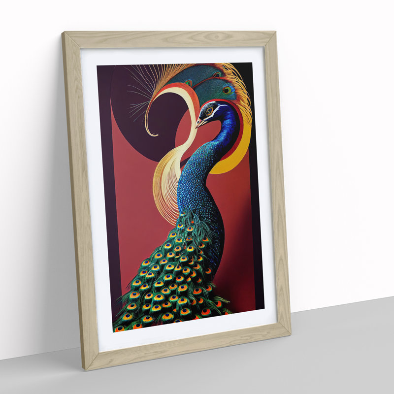 Classy Peacock - Single Picture Frame Print, 46cm H x 34cm W x 2cm D, Oak