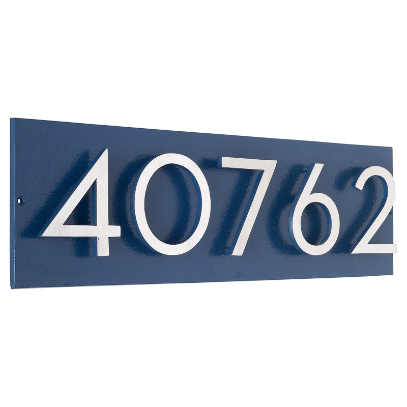 Plaque d'adresse horizontale flottante 4 po (5 chiffres), Bleu mer, Nickel satiné deux tons