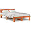 Bed Frame With Headboard Wax Brown Solid Pine Wood