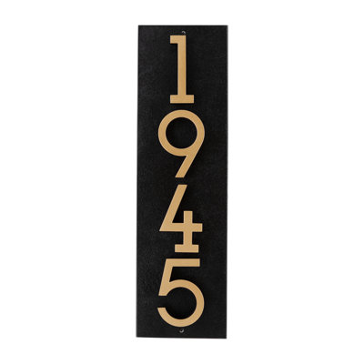 Floating 4-Number Vertical Sign, Black /w/ Black / Gold Modern Font Numbers