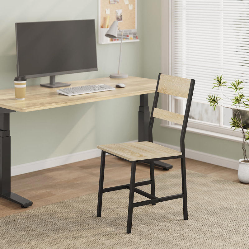 45cm H Metal Slat Back Parsons Chair, Light Oak