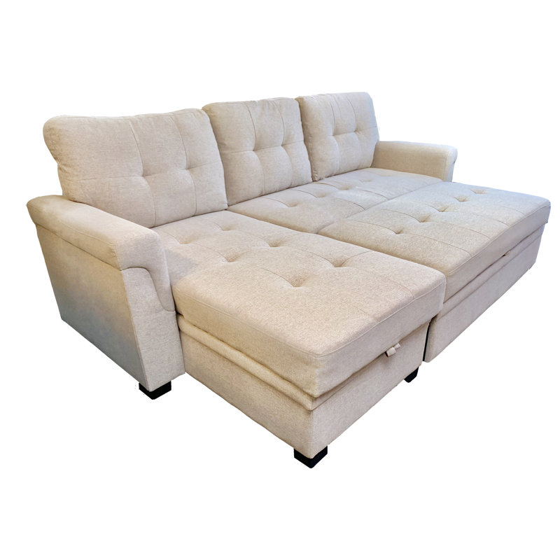 Jerion Upholstered L-Shaped Sectional Reversible, Beige Linen