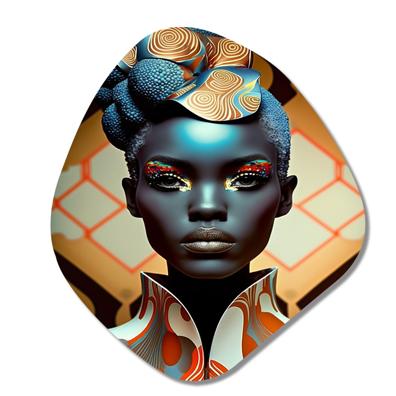 Art mural asymétrique en métal avant-garde élégante femme africaine IV - forme de nébuleuse afro-américaine