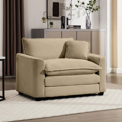 Tan Corduroy Fabric Chair , One Seat With Pillow, Relaxing For Living Room, 's Play Area, Modern Style Deep Pillow Provided, Cozy Flat & Soft Lining