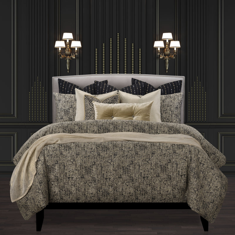 Room Service Metallic Duvet Cover & Insert Set, Cal King Duvet Cover + 5 Shame + 4 Throw Pillow