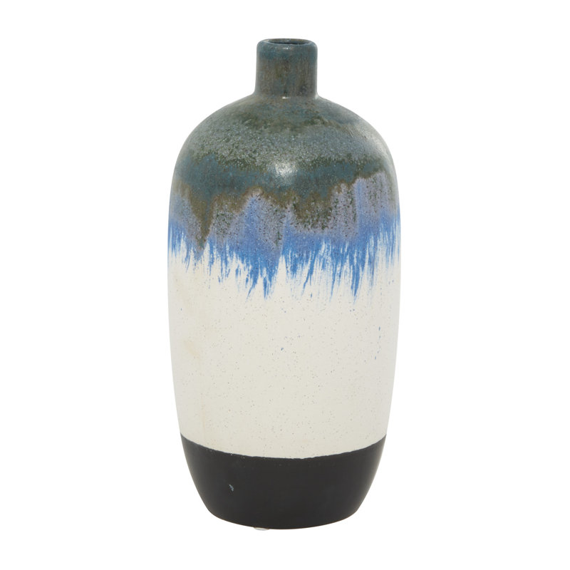 White Ceramic Bud Vase with Abstract Design, 13"