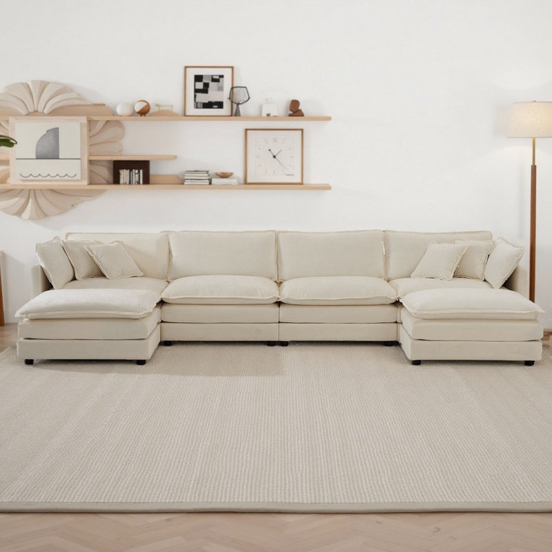 Chenillaire U-Shaped Chenille Sectional Sofa with Double Ottomans - Modular 4-Seater Comfort Couch, Reversible Deep Seat Design with Premium Fabric & Flexible Living Room Configuration