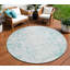 Tapis d'extérieur rond lavable abstrait bleu sarcelle et ivoire 8 pi