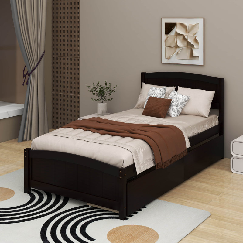 Lit plateforme simple avec deux tiroirs, Espresso