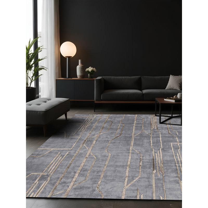 Tapis gris soyeux et moelleux, Carré 8 pi