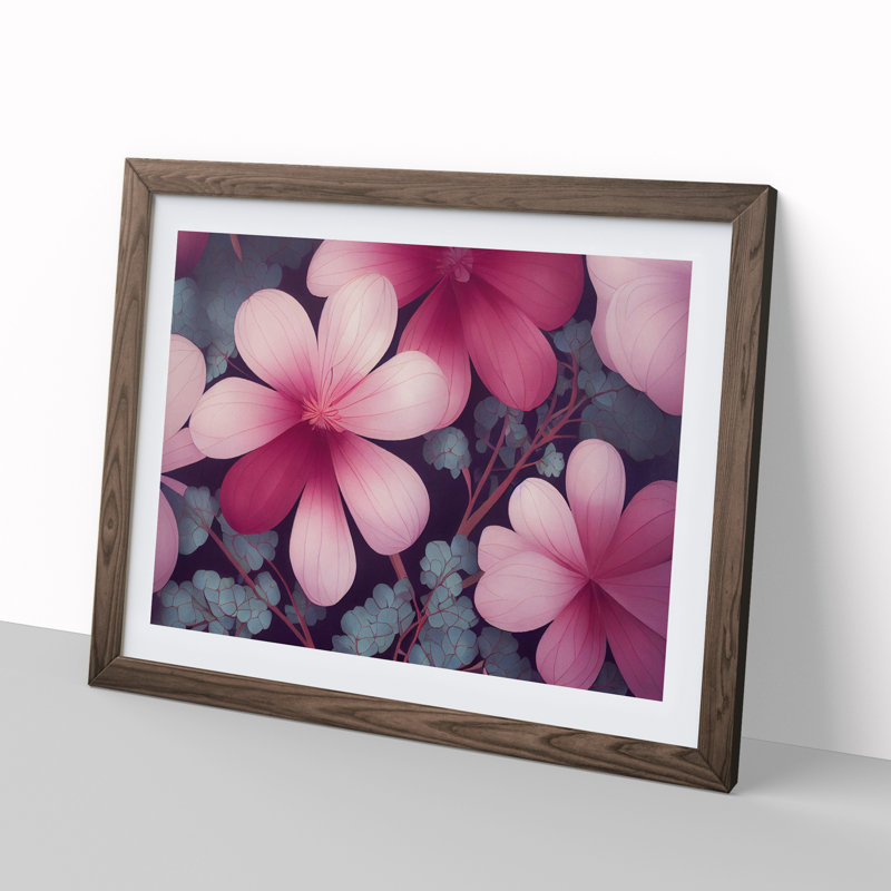 XH1022-9558X Vibrant Flowers - Single Picture Frame Print, 46cm H x 64cm W x 2cm D, Walnut
