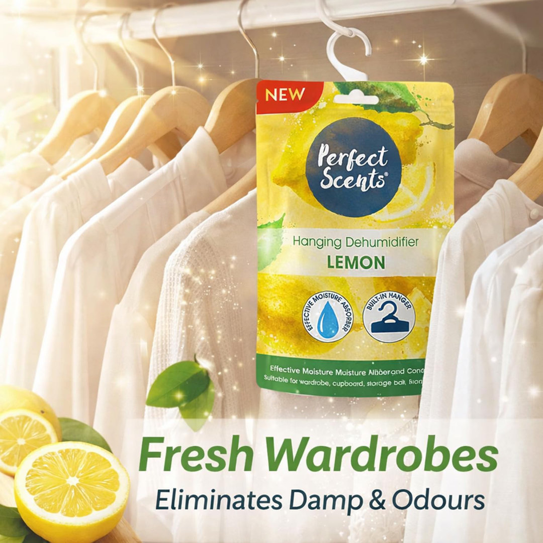Hanging Moisture Absorber Dehumidifier Fresh Linen Lemon Wardrobe Damp Mould Condensation Remover Closet Storage (Pack Of 24)