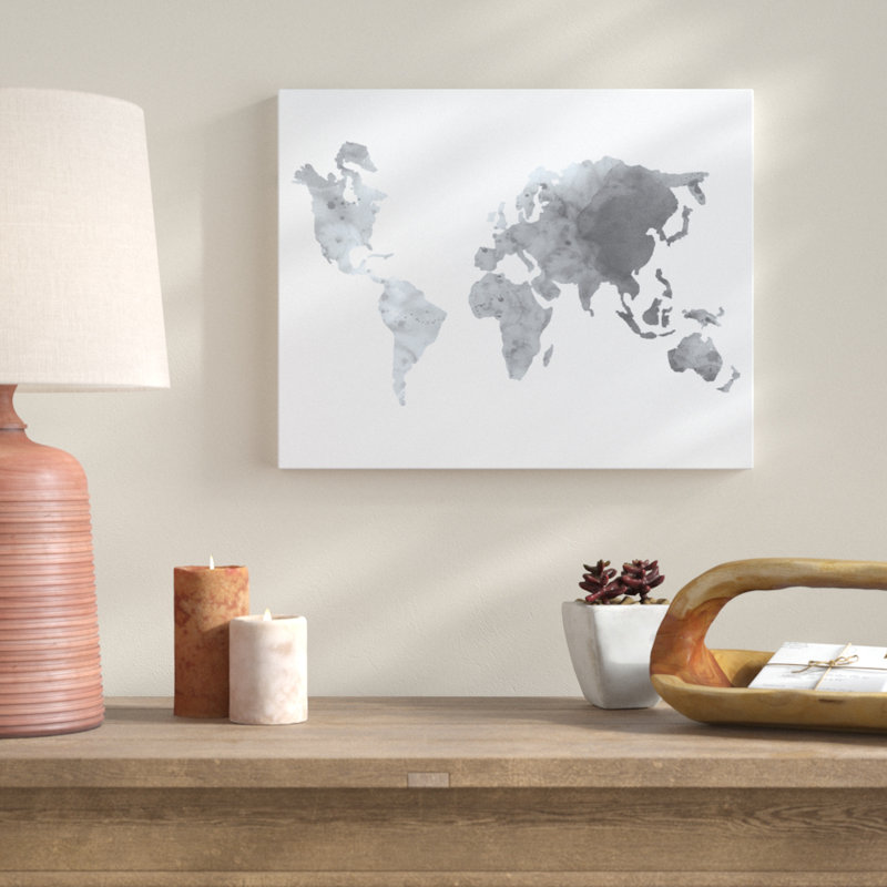 « gray carte du monde », reproduction de peinture à l’aquarelle, Toile tendue