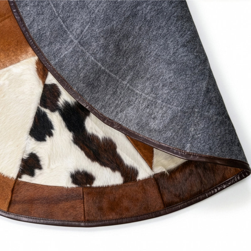 Tapis rond en cuir de vachette patchwork Texas Star de 101,6 cm (40 po) - 100 % cuir véritable, Round, 40 in.