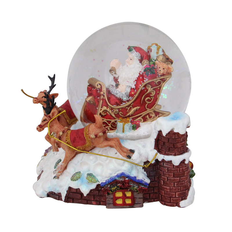 Santa Claus on Sleigh with Reindeer Musical Christmas Snow Globe
