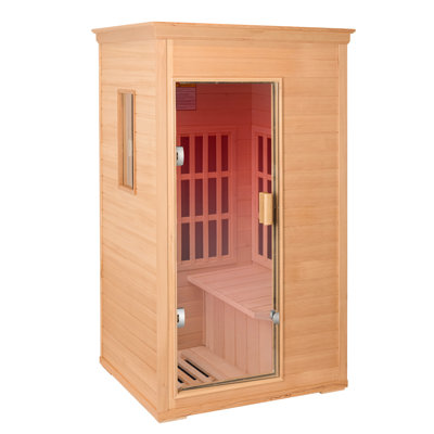 Sauna sec infrarouge pour 1 personne, bois de pruche de 1000 W, porte en verre, lumières DEL rouges et Bluetooth