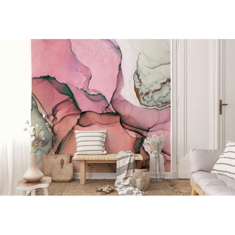 Blush Pink Abstract Marble Ink Wallpaper, 115"L x 225"W