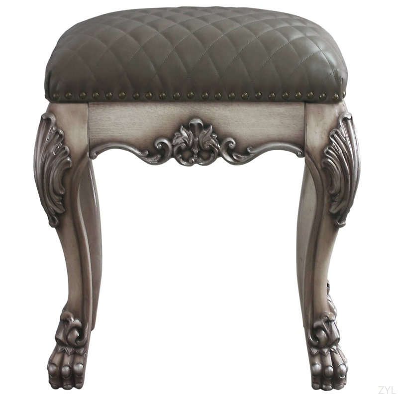 Tabouret de coiffeuse gris et blanc rétro avec siège capitonné