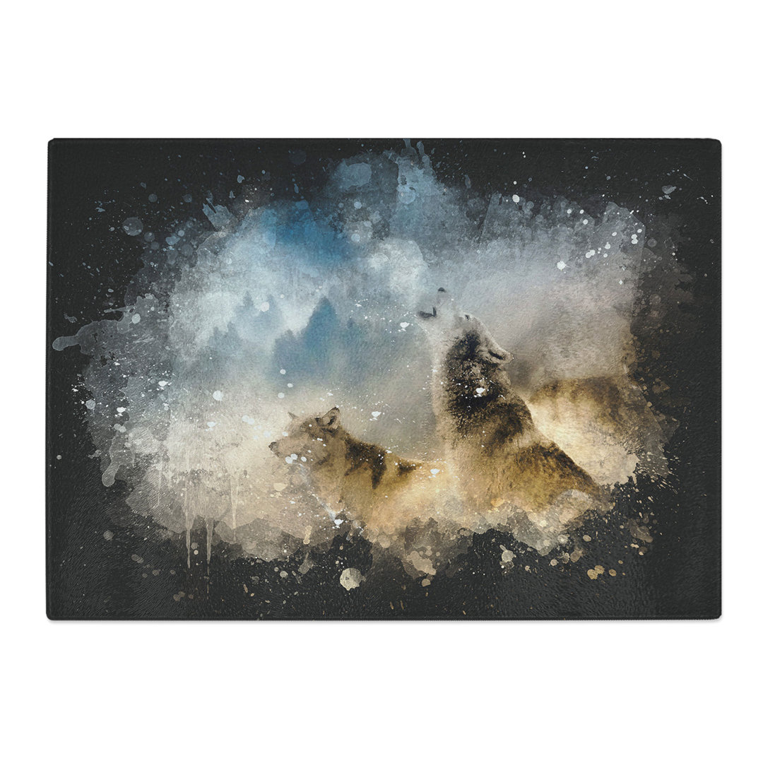 Tempered Glass Wolves Howling in the Forest Paint Splash Chopping Board