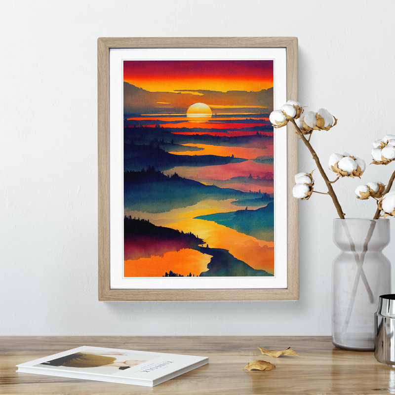 XV1022-4315X Sunset Mountain No.5 - Print, 66cm H x 48cm W, Oak Framed Paper