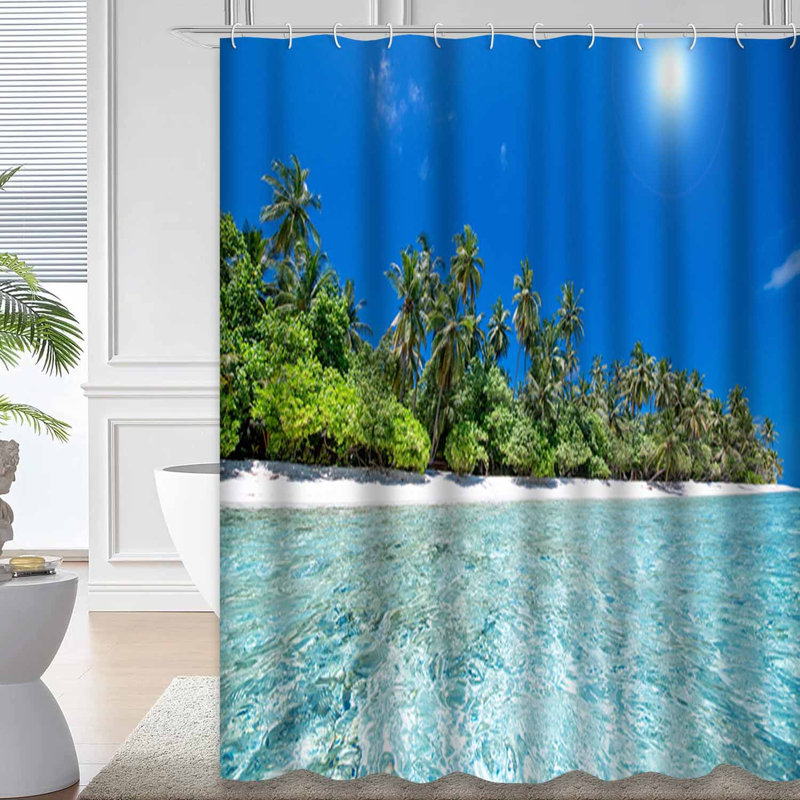 Magnifique plage tropicale avec cocotiers turquoise et 12 crochets, L 72 po x l 72 po