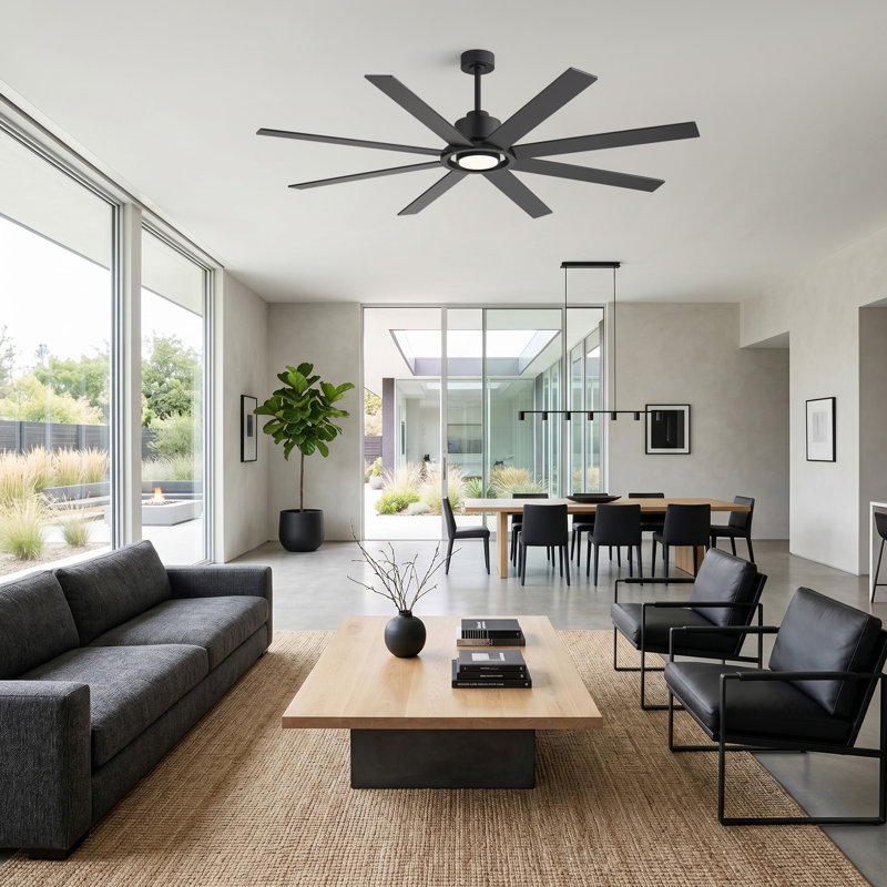 Ventilateur de plafond de 72 pouces avec éclairage DEL 3CCT à intensité variable, moteur CC réversible silencieux à 6 vitesses et pales double face.
