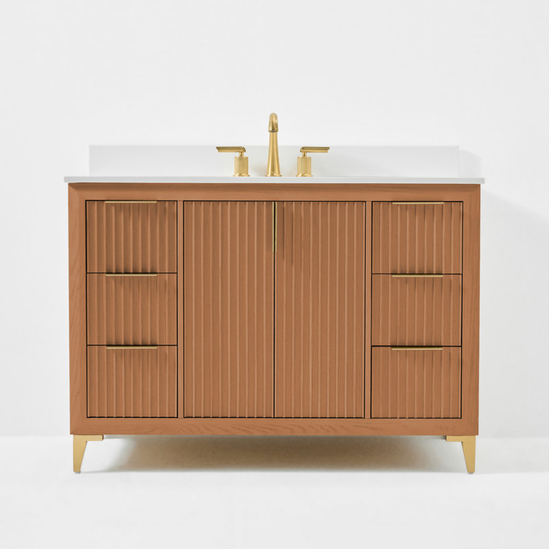 Turlington 48 po Ensemble de meuble-lavabo de salle de bain avec comptoir en quartz blanc et lavabo encastré blanc, 48"