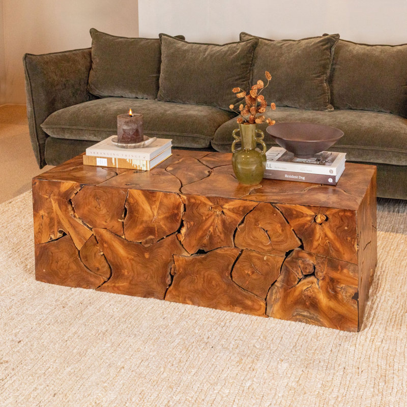 Mesa Teak Root Slice Coffee Table, 15.75" H x 47.25" L x 21.75" W 