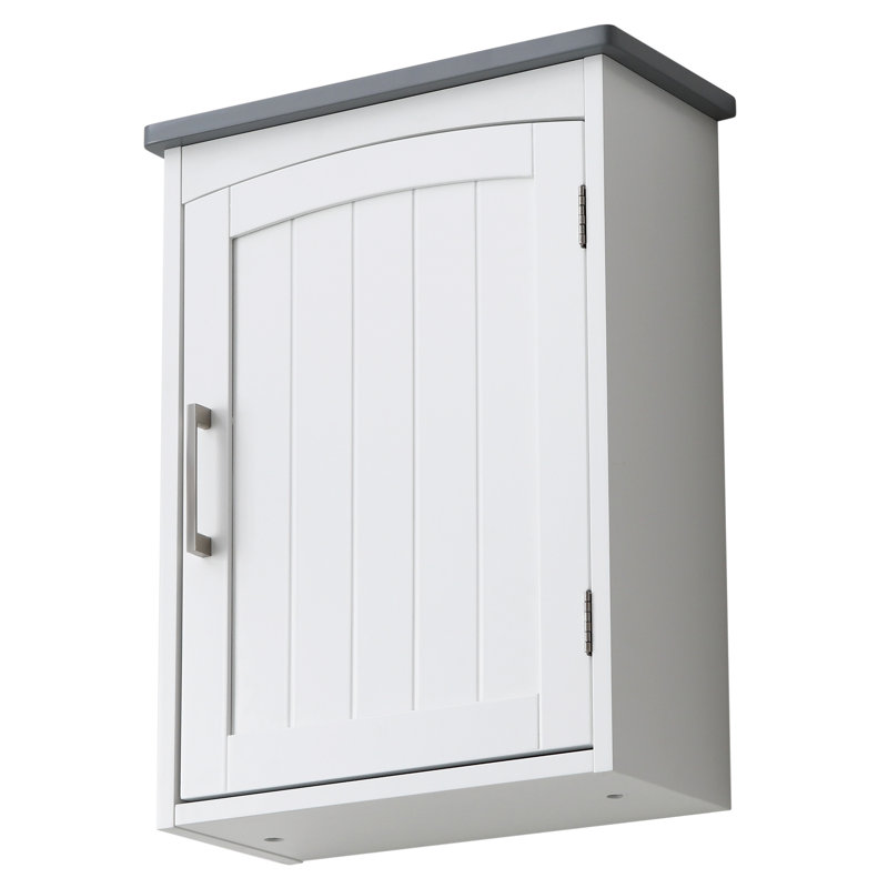 Latitude Run® Bathroom Wall Mount Storage Cabinet Single Door with Adjustable Shelf White and Gray